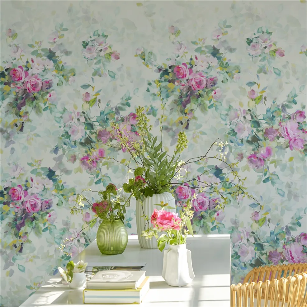 Bouquet De Roses Wallpaper - Celadon - PDG1173/01 - Designers Guild