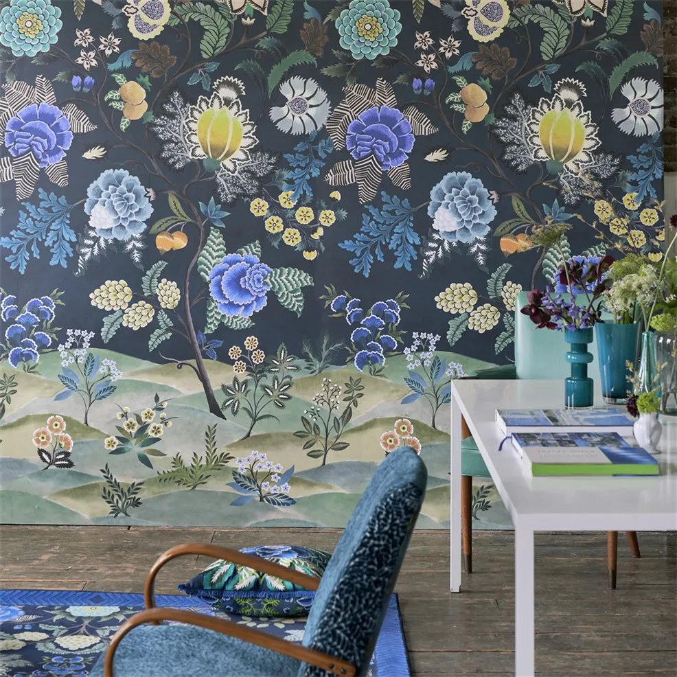 Brocart Decoratif Wallpaper - Indigo - PDG1169/03 - Designers Guild