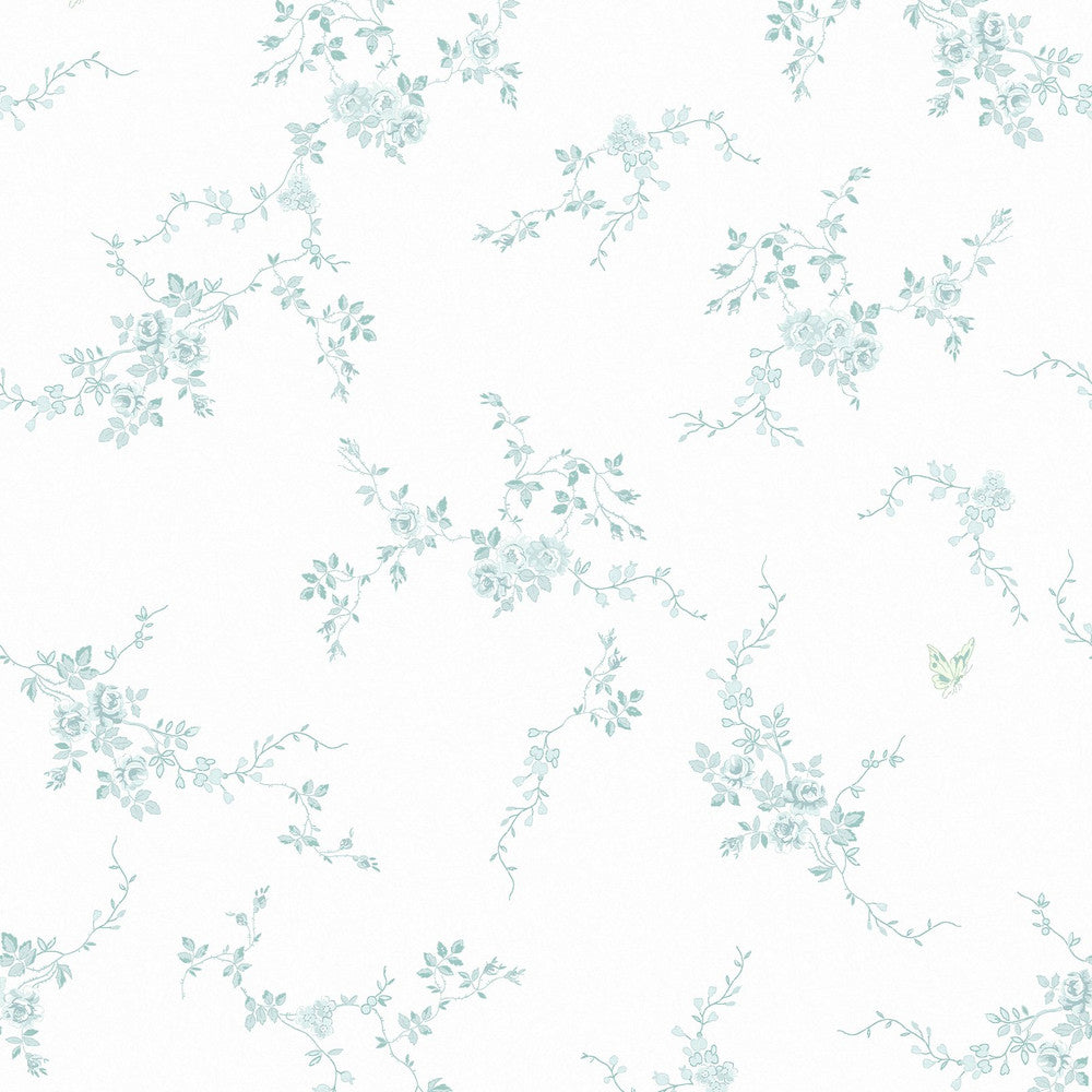 Butterflies Wallpaper - Duck Egg - Shabby Chic