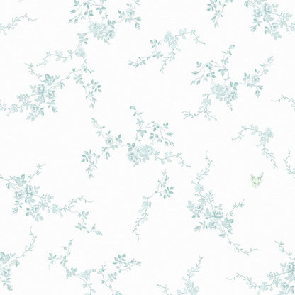Butterflies Wallpaper - Duck Egg - Shabby Chic
