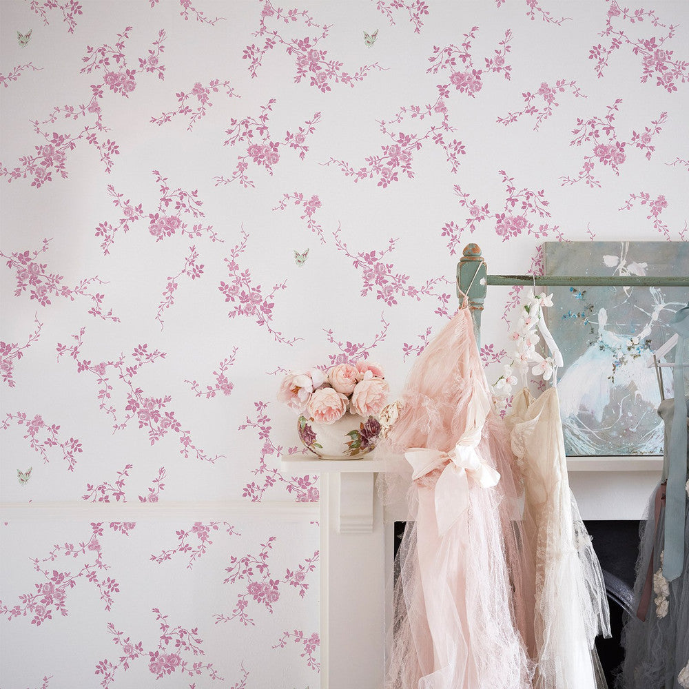 Butterflies Wallpaper - Pink - Shabby Chic