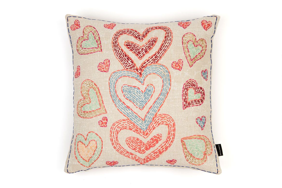 Refugee Craft Group Hearts Cushion