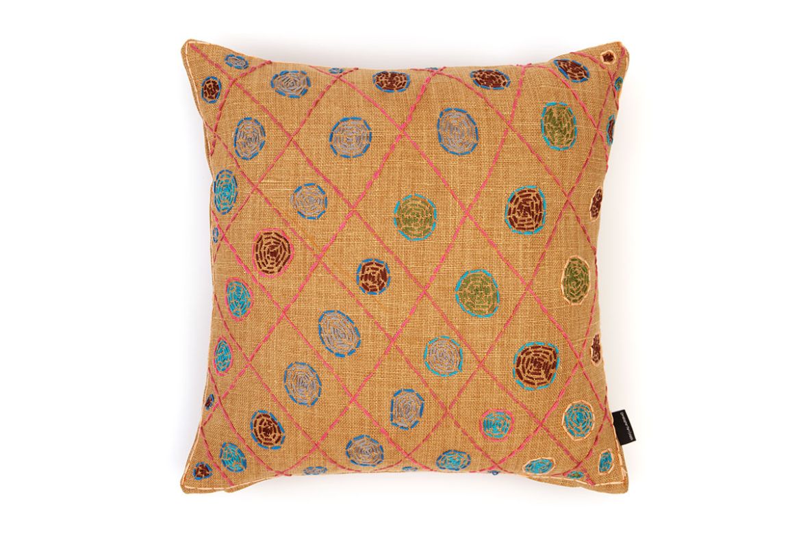 Refugee Craft Group Circles Grid Cushion