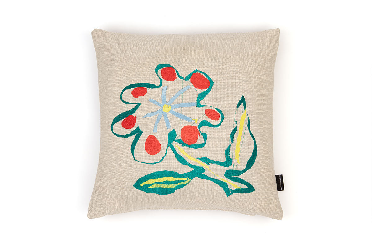 A Pair of Alice Kettle Red marigold Cushions
