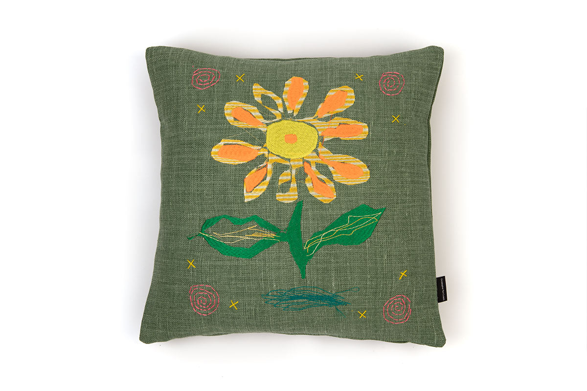 A Pair of Alice Kettle Orange & Yellow Tiger Flower Cushions