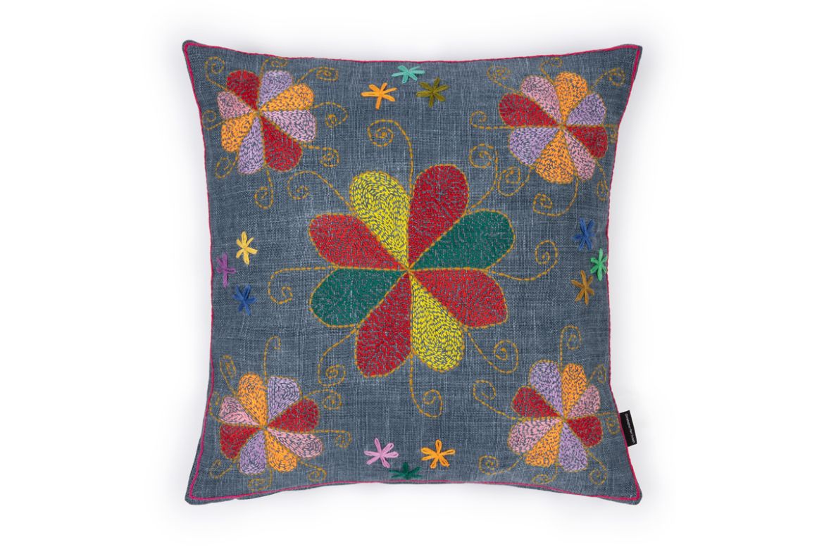 Refugee Craft Group Spinning Flowers Cushion