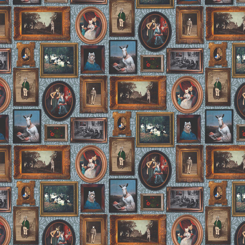 At The Art Gallery Wallpaper - Teal - The Graduate Collection