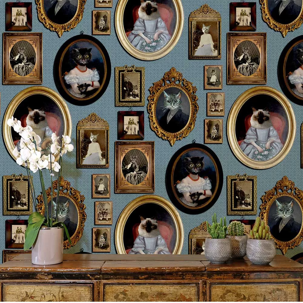 A Cavalcade Of Cats Wallpaper - Blue - The Graduate Collection