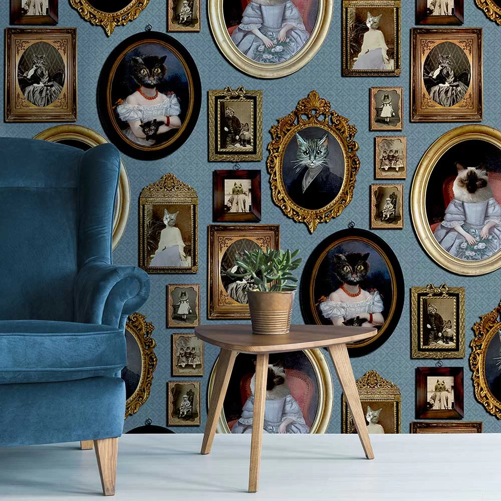 A Cavalcade Of Cats Wallpaper - Blue - The Graduate Collection