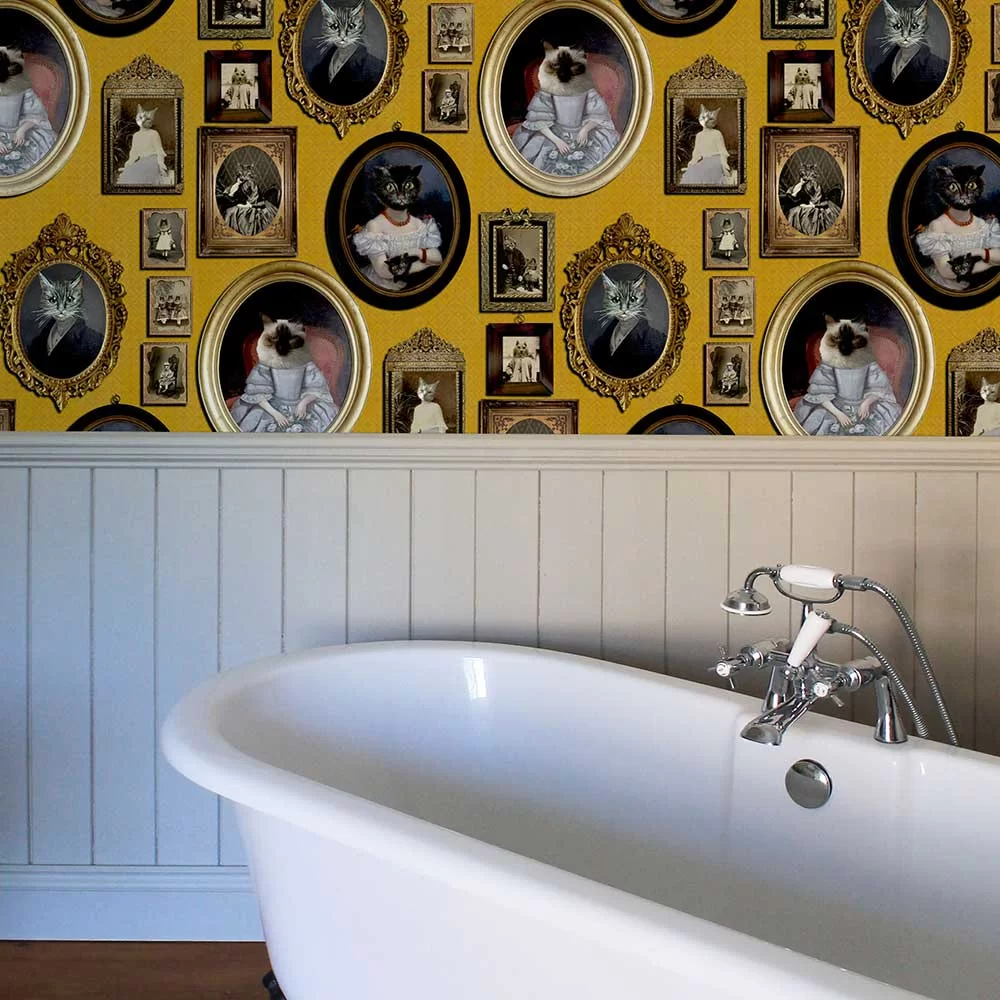 A Cavalcade Of Cats Wallpaper - Mustard - The Graduate Collection