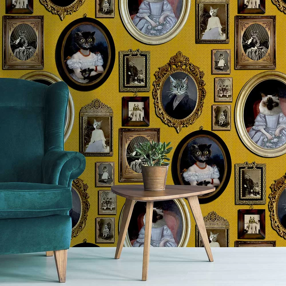 A Cavalcade Of Cats Wallpaper - Mustard - The Graduate Collection