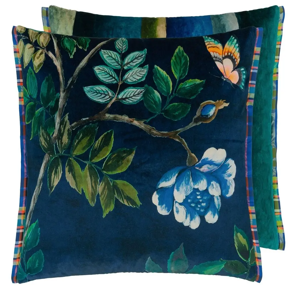 Porcelaine De Chine Velours Indigo Cushion - Designers Guild