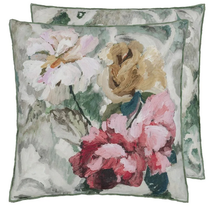 Tapestry Flower Eau De Nil Linen Cushion - Designers Guild