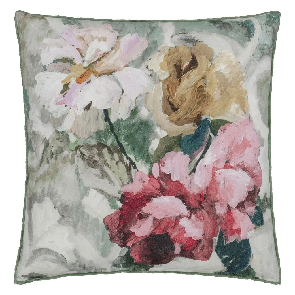 Tapestry Flower Eau De Nil Linen Cushion - Designers Guild