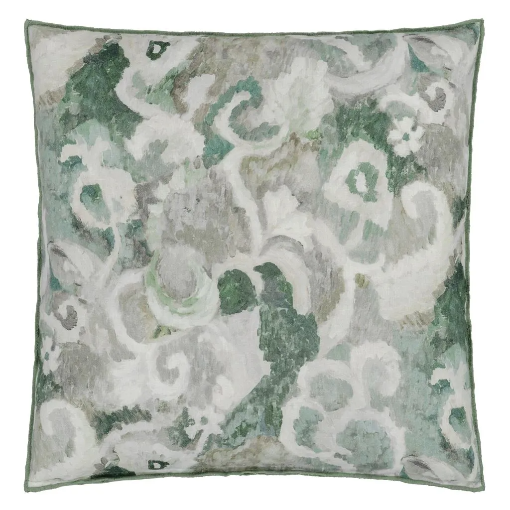 Tapestry Flower Eau De Nil Linen Cushion - Designers Guild