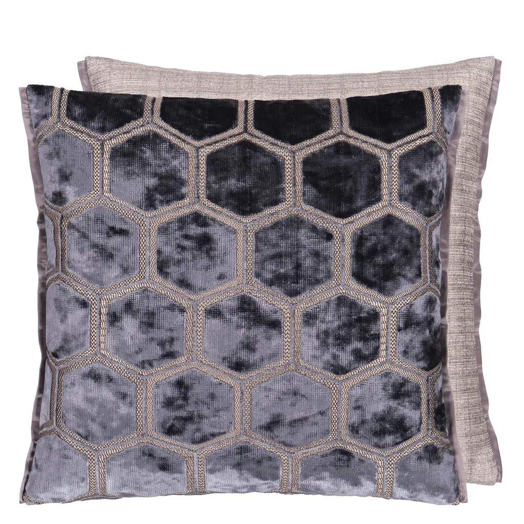 Manipur Graphite Velvet Cushion - Designers Guild