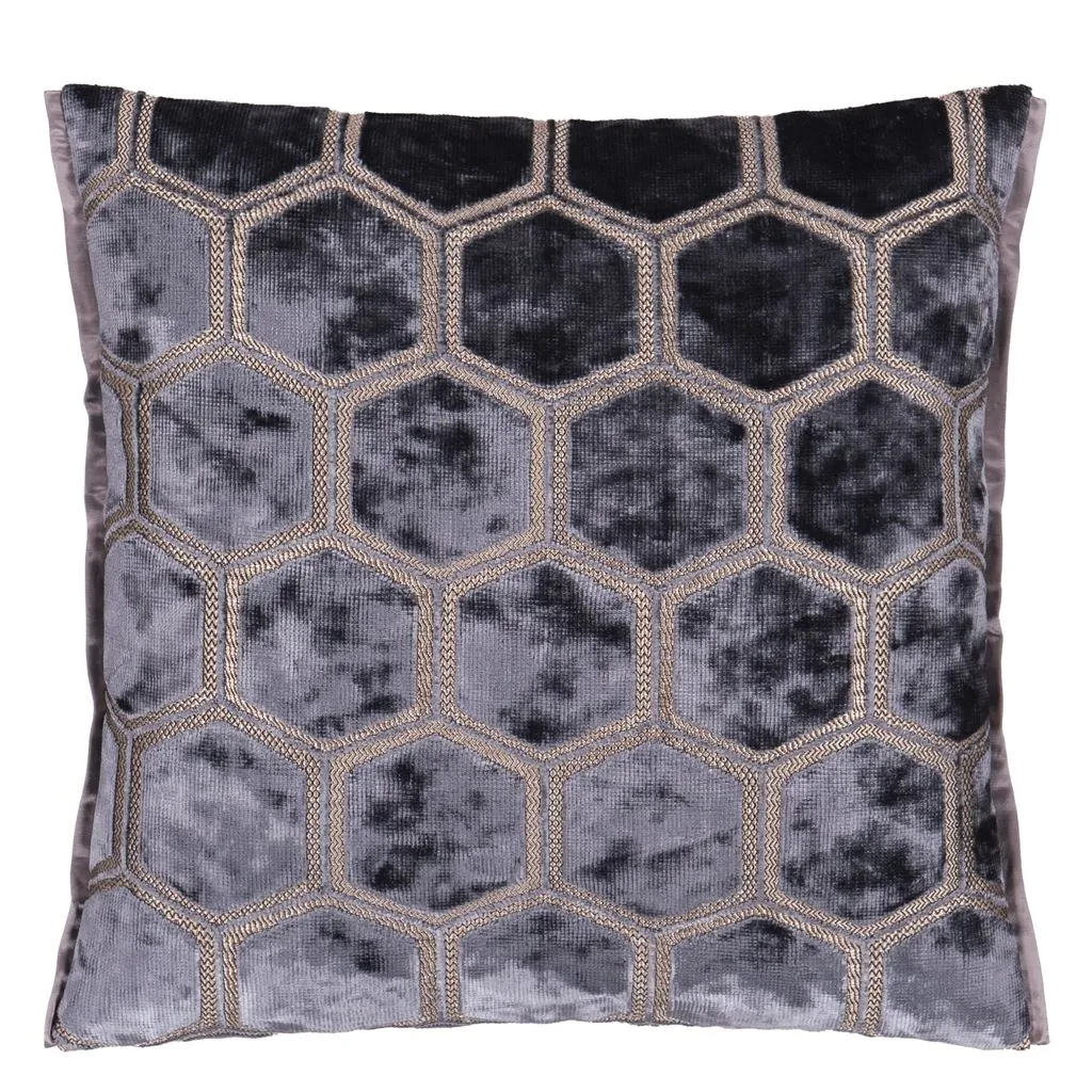 Manipur Graphite Velvet Cushion - Designers Guild