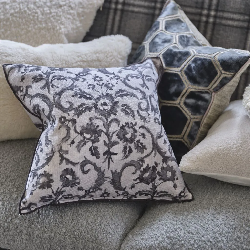 Manipur Graphite Velvet Cushion - Designers Guild