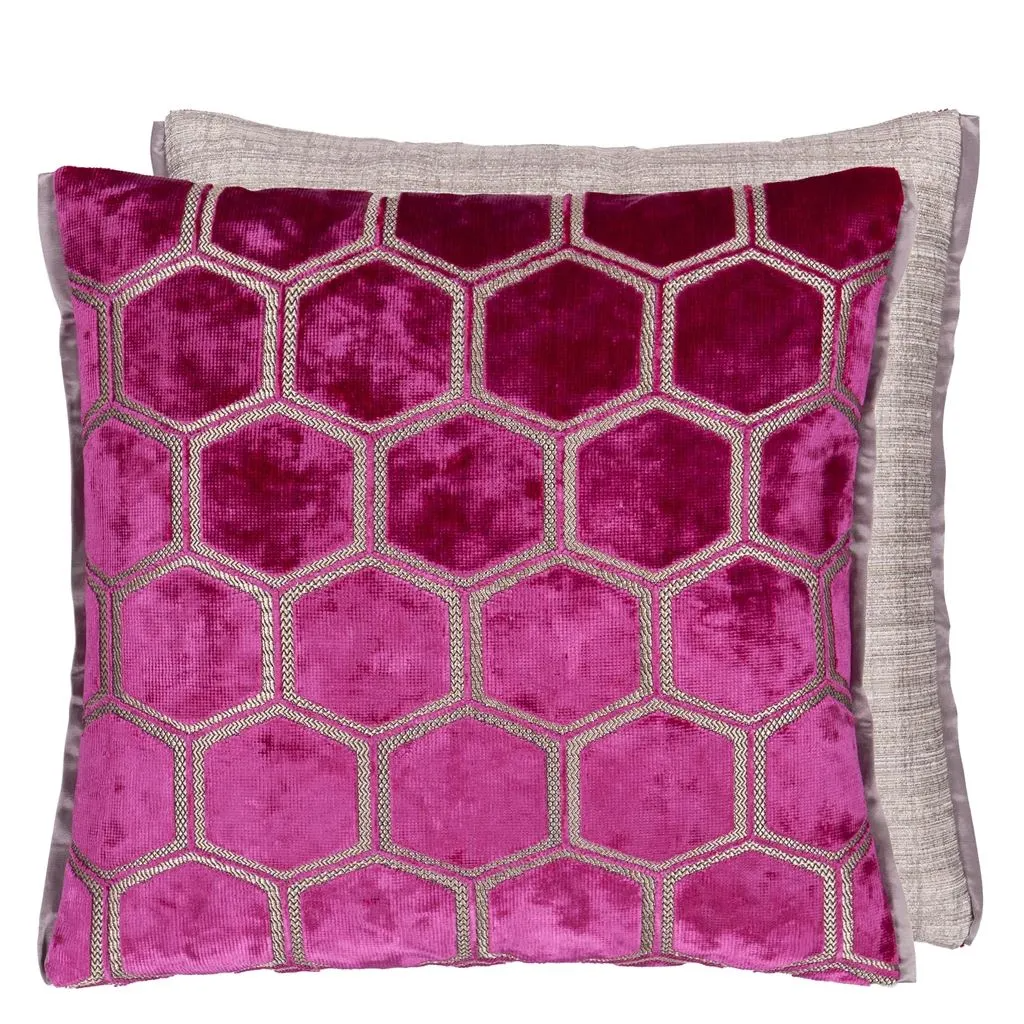 Manipur Fuchsia Velvet Cushion - Designers Guild
