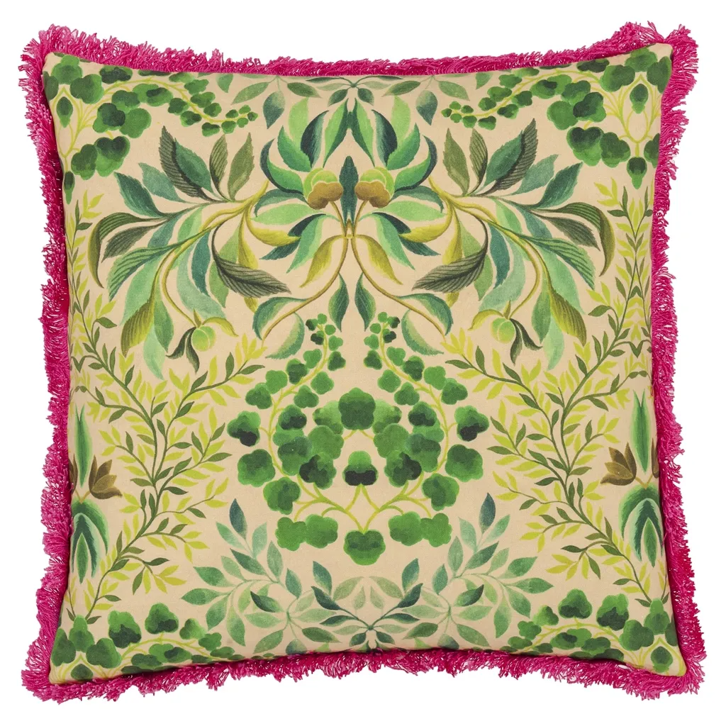 Ikebana Damask Fuchsia Embroidered Cotton Cushion - Designers Guild