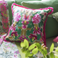 Ikebana Damask Fuchsia Embroidered Cotton Cushion - Designers Guild