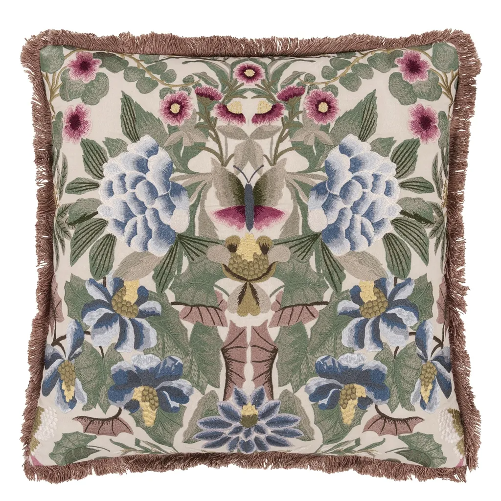 Ikebana Damask Cameo Embroidered Cotton Cushion - Designers Guild