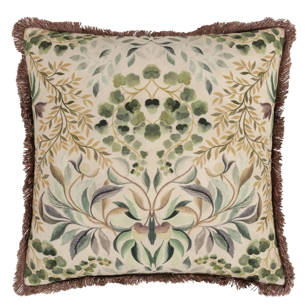 Ikebana Damask Cameo Embroidered Cotton Cushion - Designers Guild