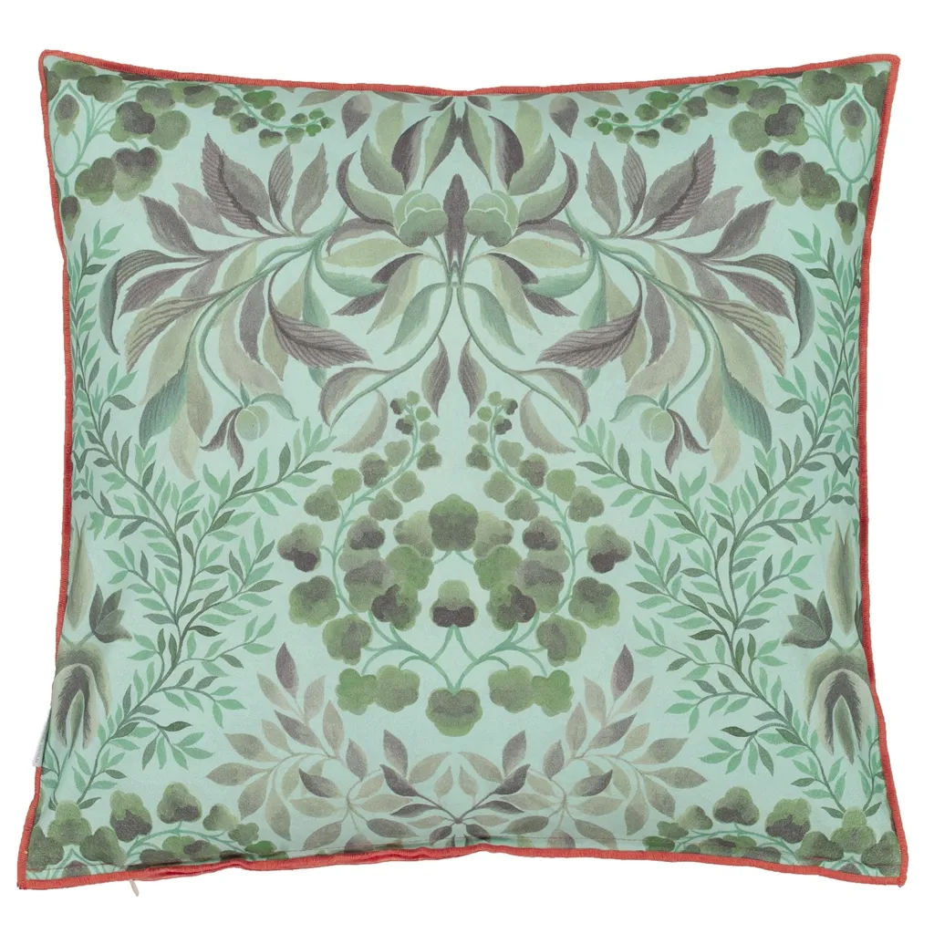 Ikebana Damask Aqua Cotton Cushion