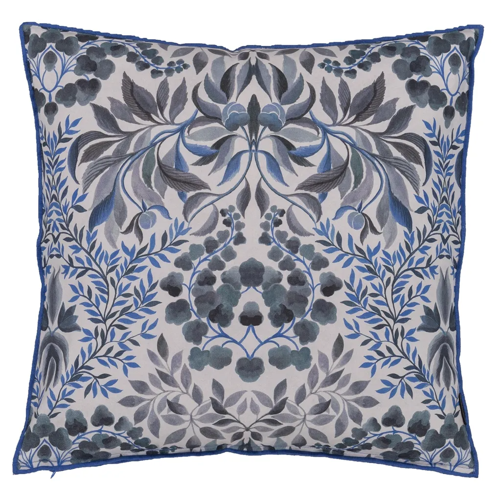 Ikebana Damask Slate Blue Cotton Cushion