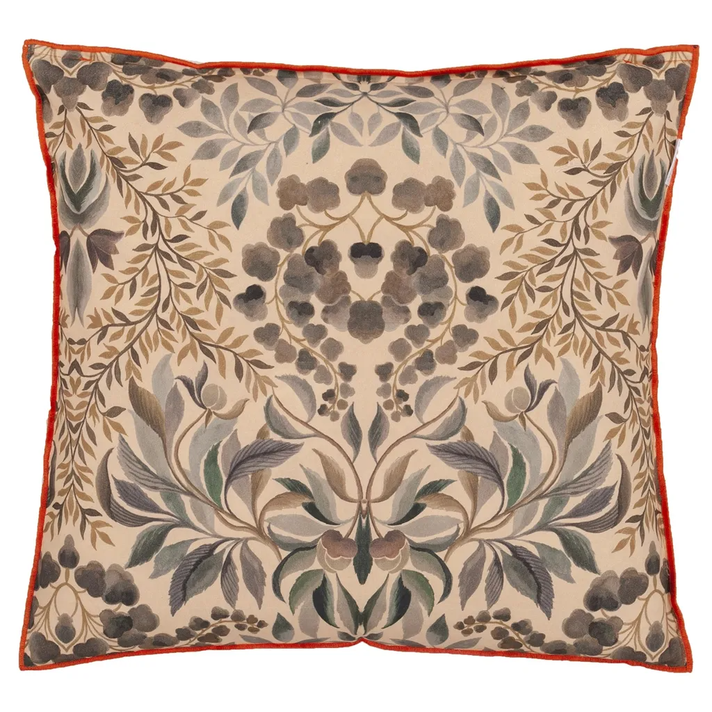 Ikebana Damask Coral Cotton Cushion