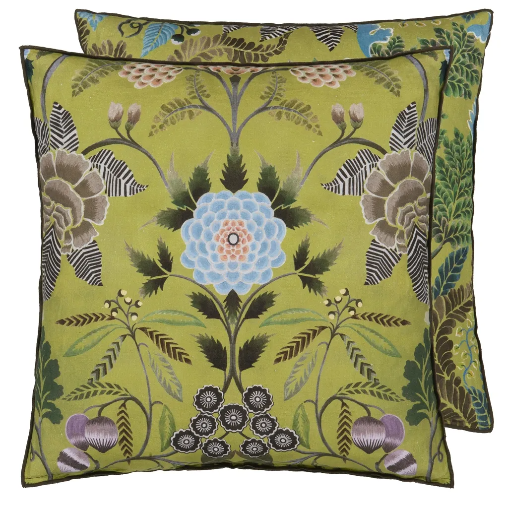 Brocart Decoratif Moss Linen Cushion - Designers Guild