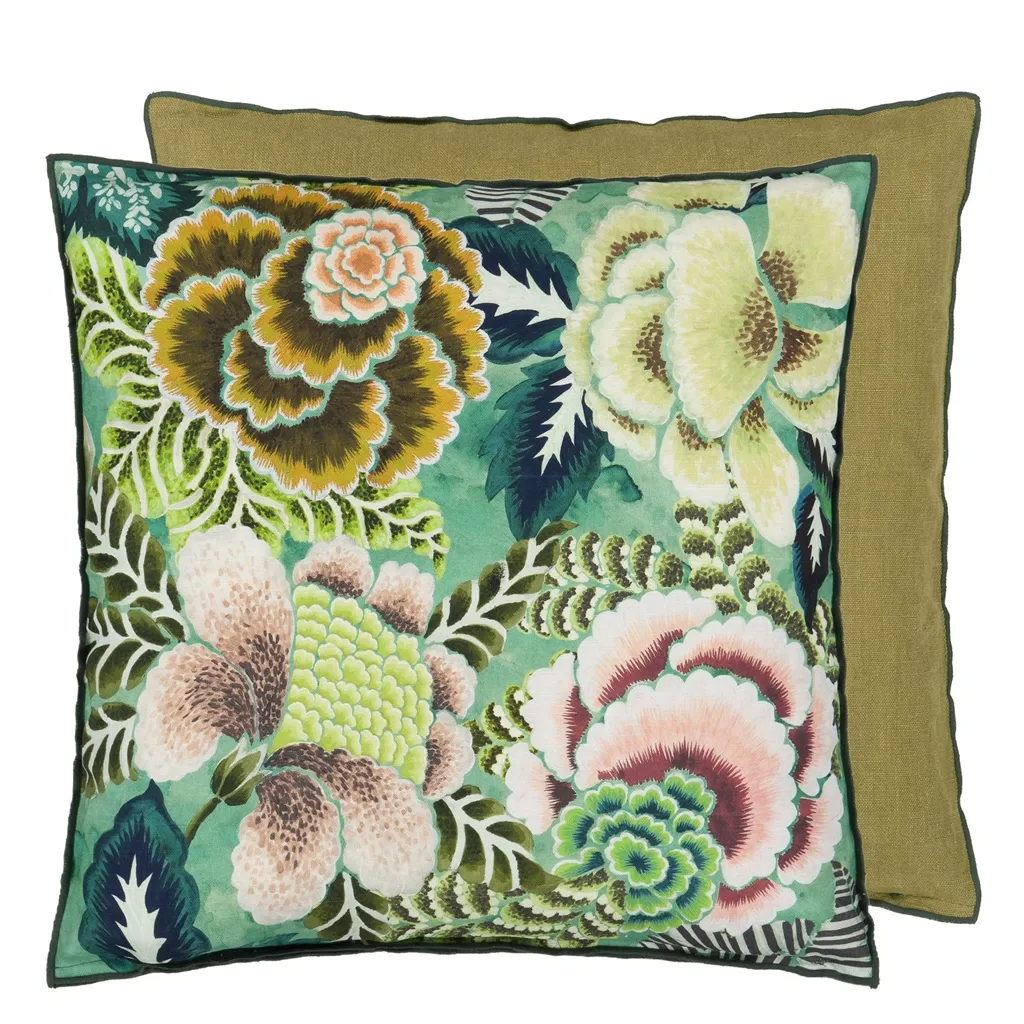 Rose De Damas Jade Cotton/Linen Cushion - Designers Guild