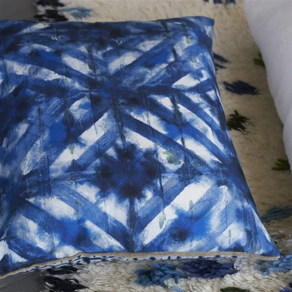 Parquet Batik Indigo Cotton Cushion - Designers Guild