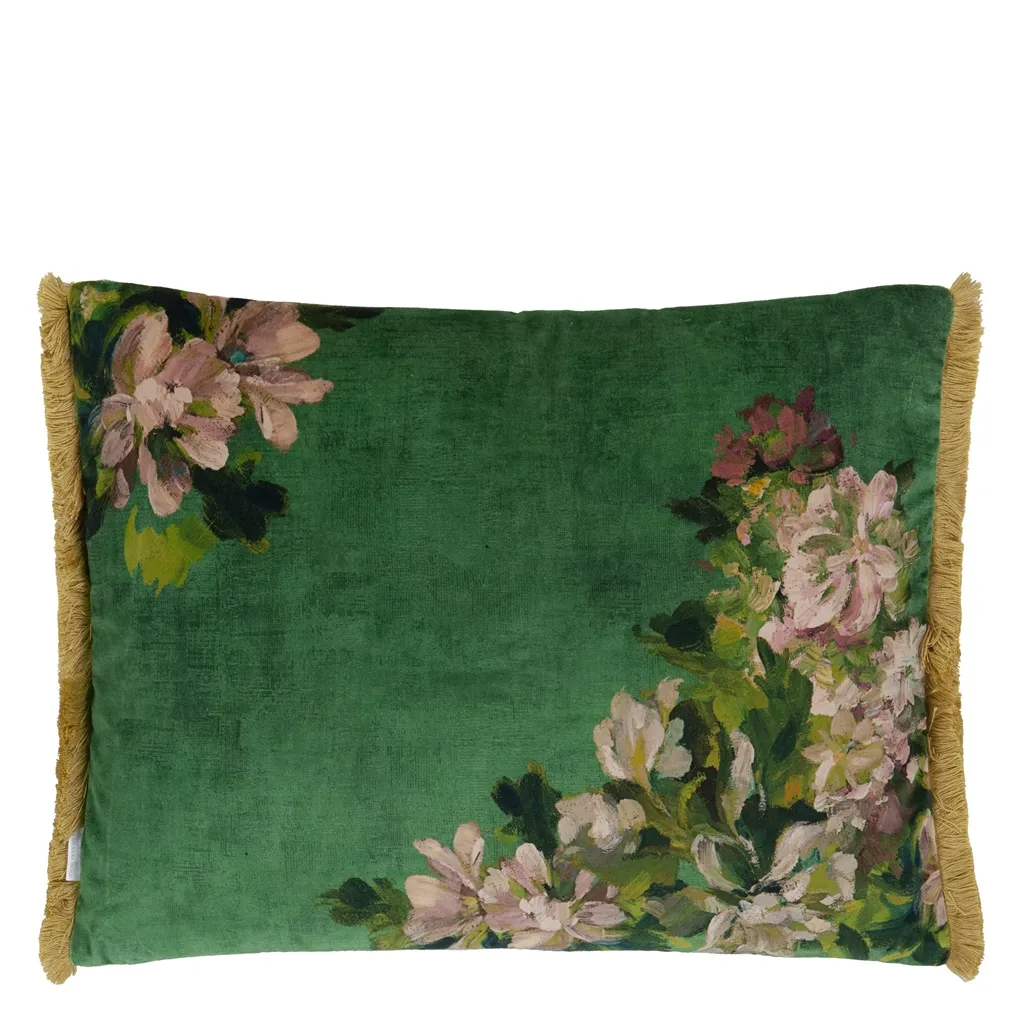 Fleurs D Artistes Velours Vintage Green Cushion - Designers Guild