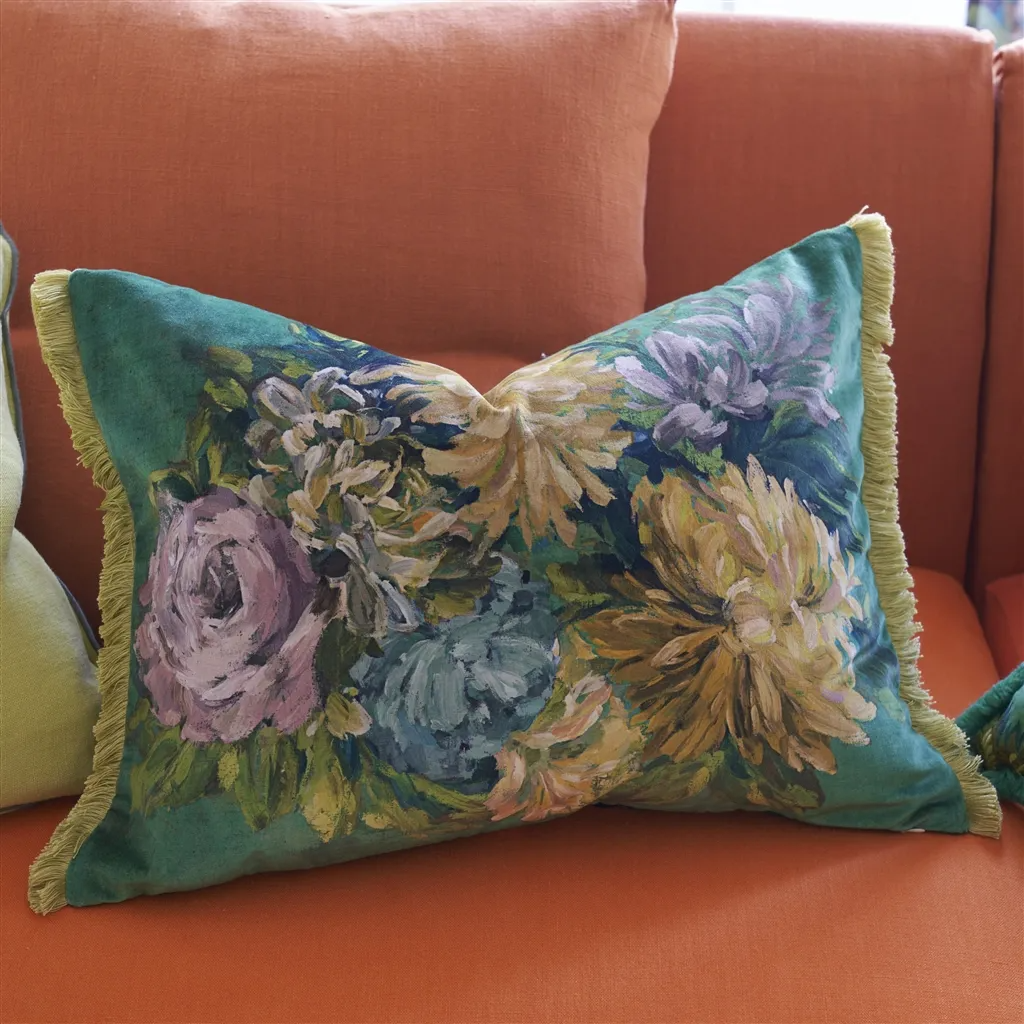 Fleurs D Artistes Velours Vintage Green Cushion - Designers Guild