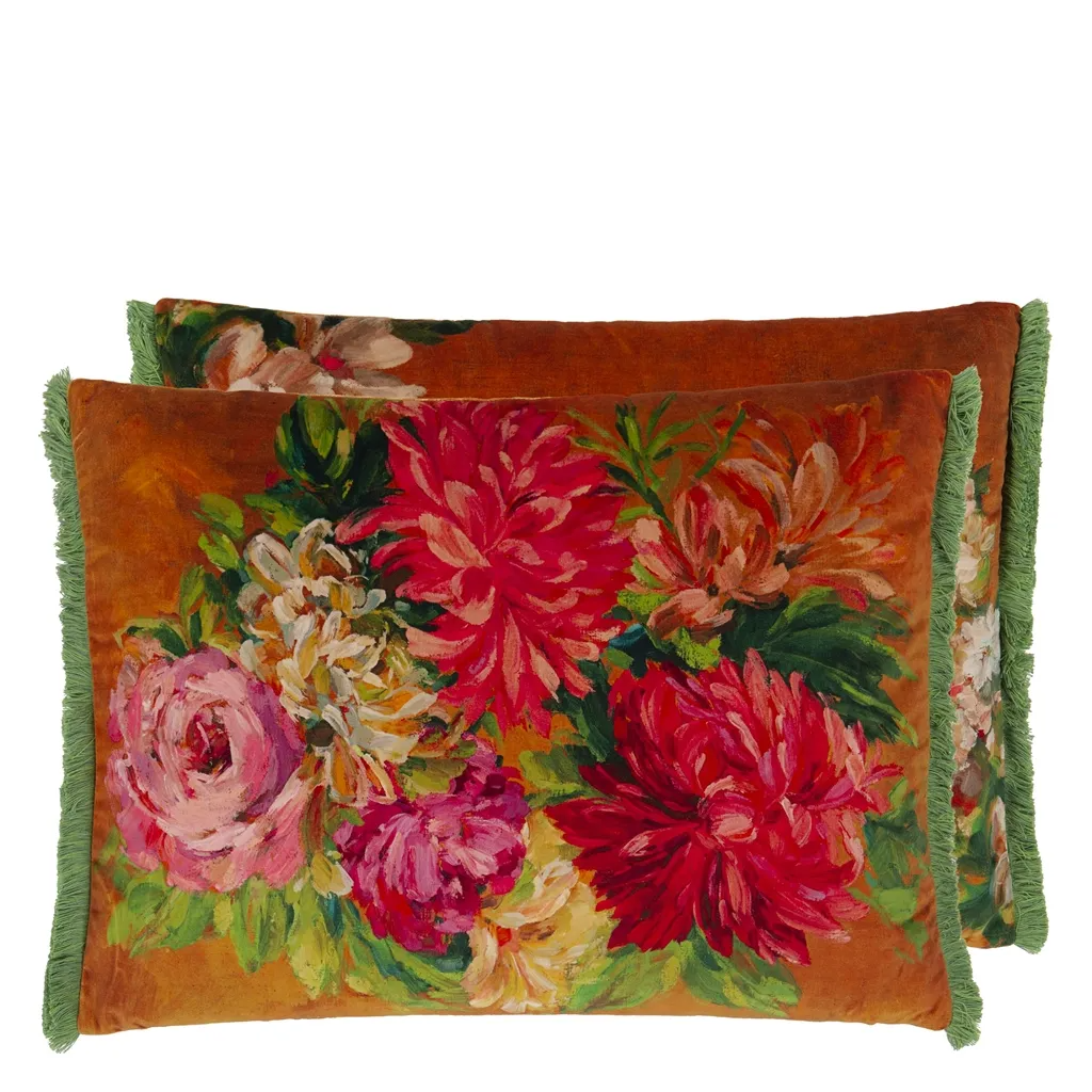 Fleurs D Artistes Velours Terracotta Cushion - Designers Guild