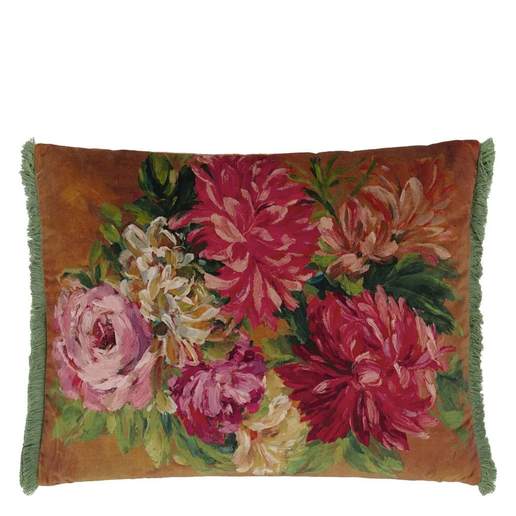 Fleurs D Artistes Velours Terracotta Cushion - Designers Guild