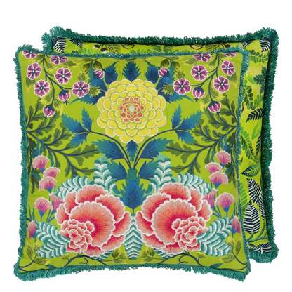 Brocart Decoratif Embroidered Lime Cotton Cushion - Designers Guild