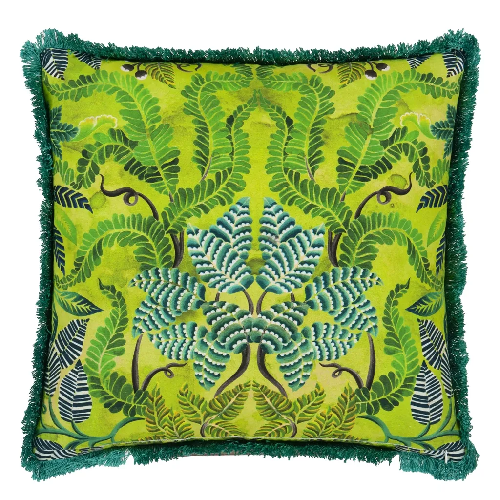 Brocart Decoratif Embroidered Lime Cotton Cushion - Designers Guild