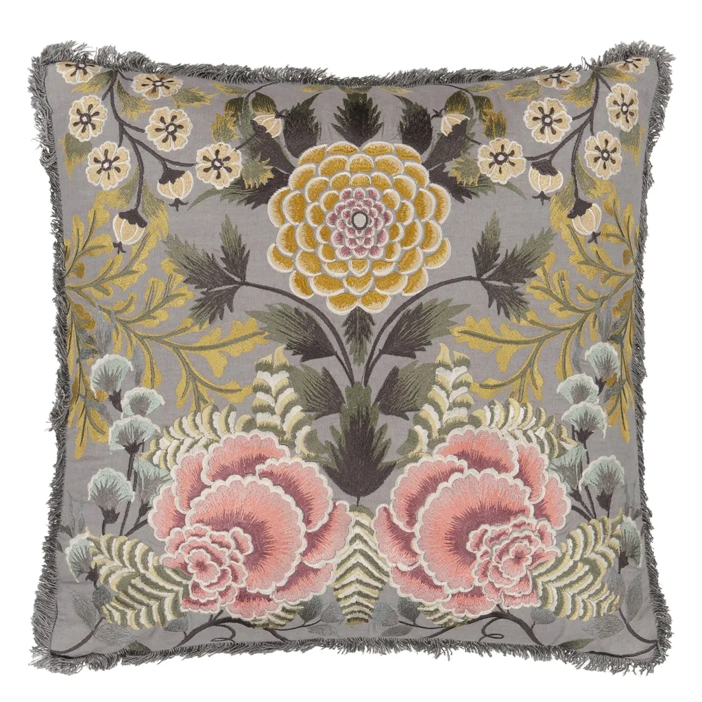 Brocart Decoratif Embroidered Sepia Cotton Cushion - Designers Guild