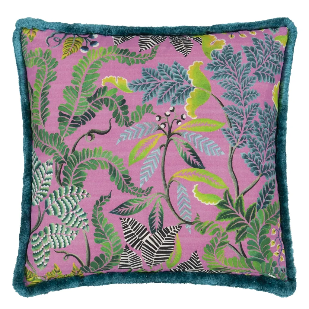 Brocart Decoratif Embroidered Cerise Cotton Cushion - Designers Guild