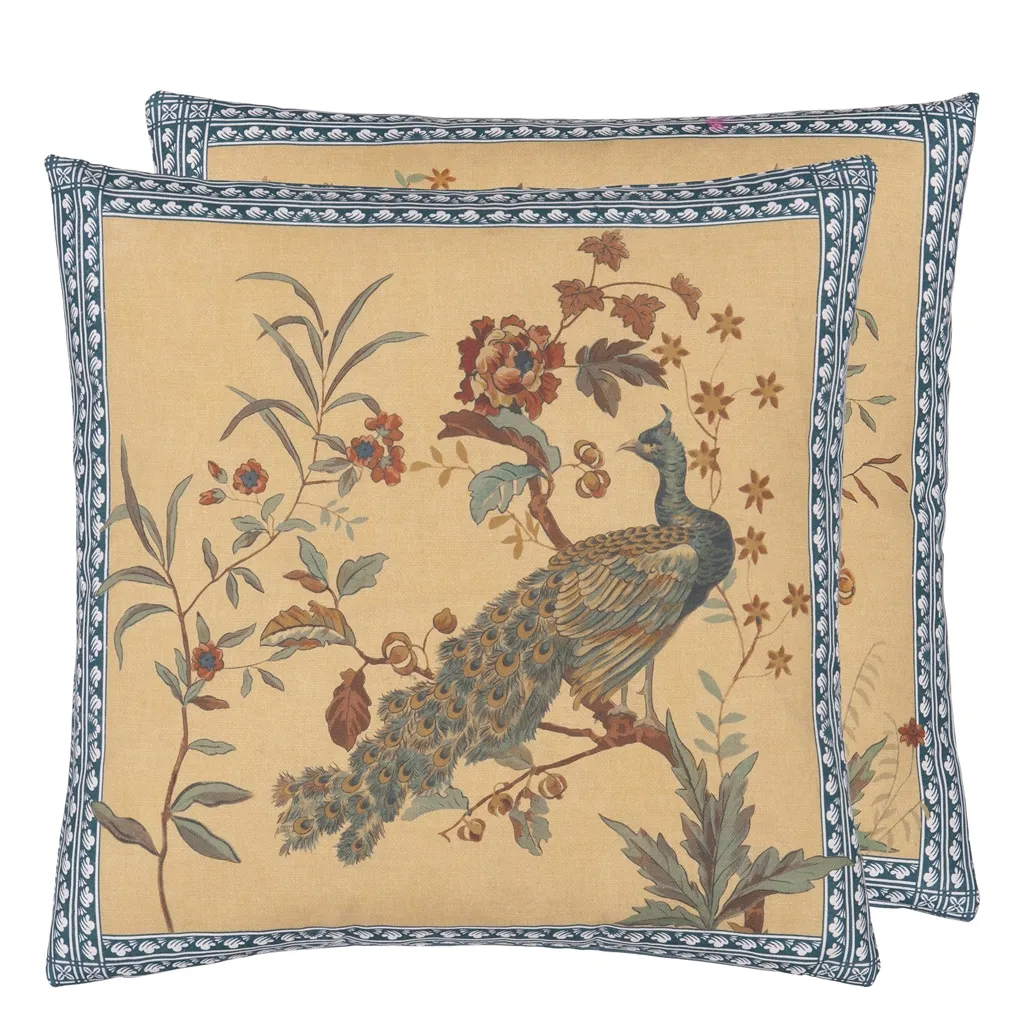 Peacock Toile Sepia Cushion - Designers Guild