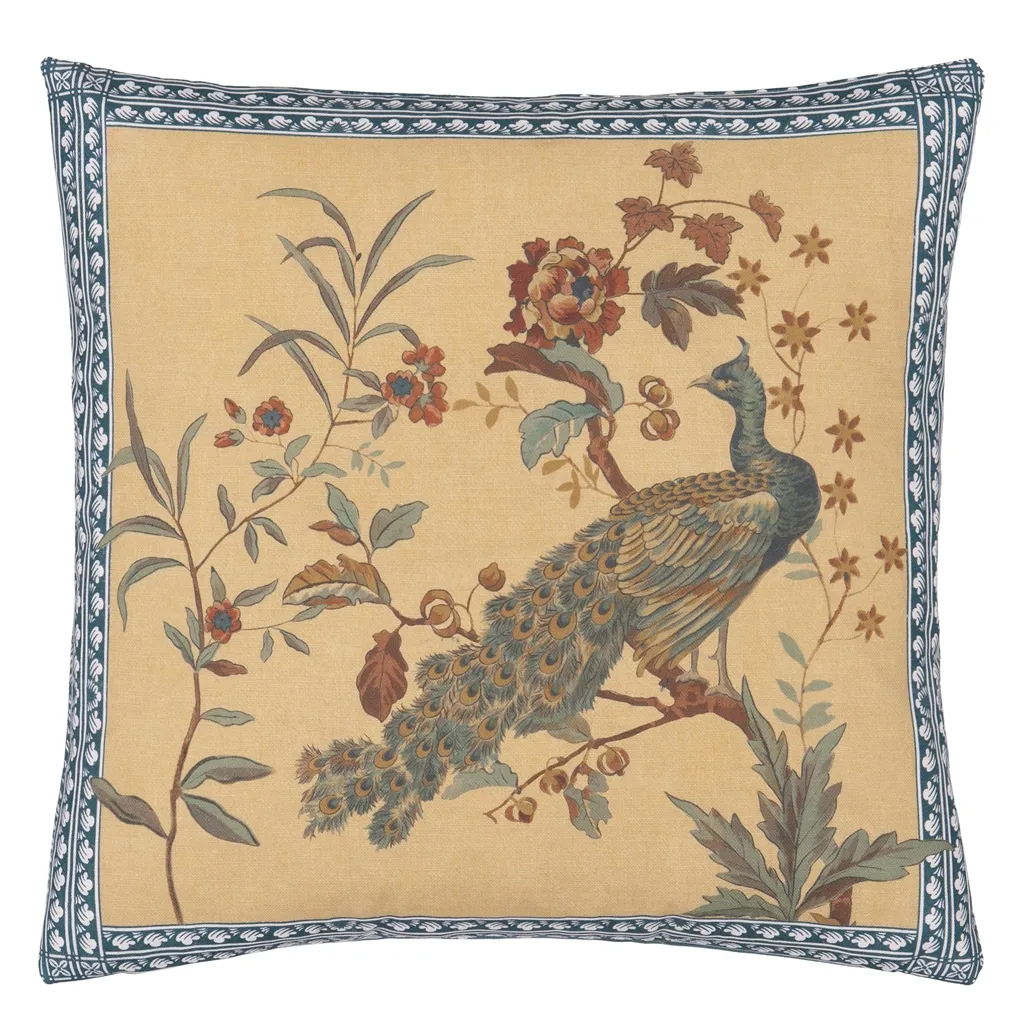 Peacock Toile Sepia Cushion - Designers Guild