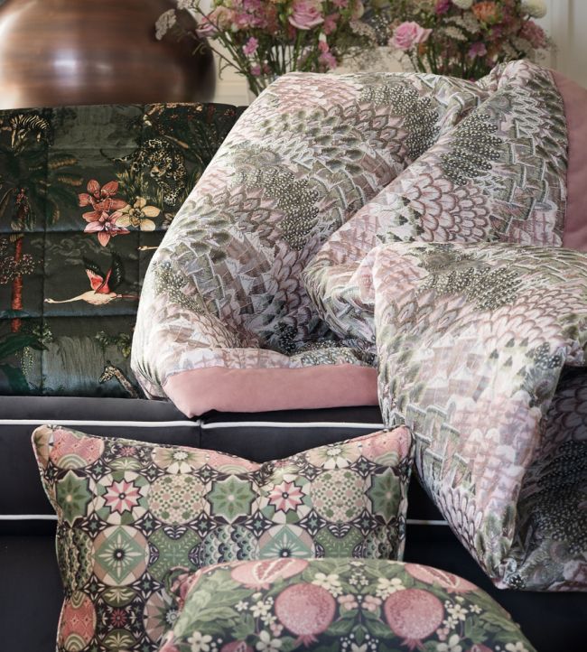 Plume Embroidery Room Fabric - Pink