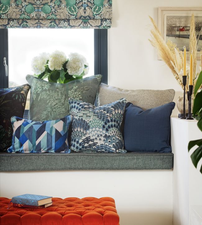 Plume Embroidery Room Fabric - Blue