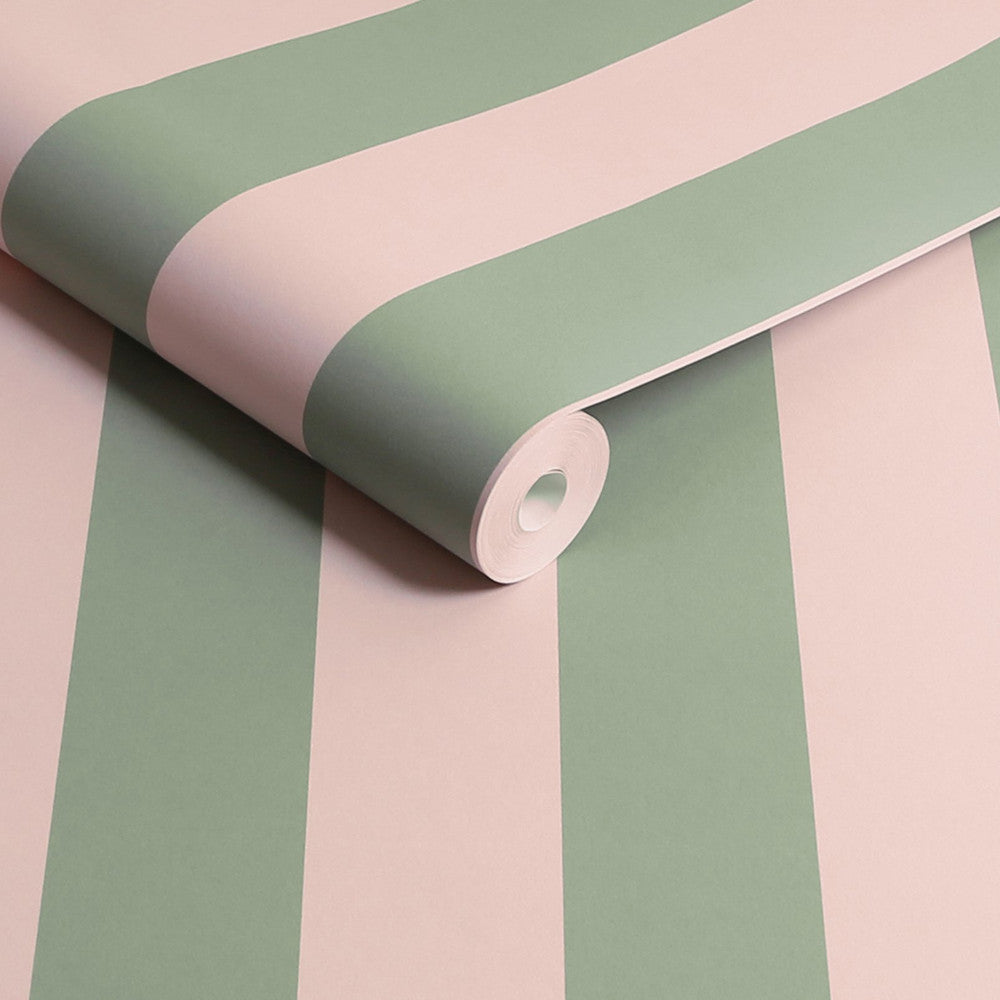 Canopy Stripe Wallpaper - Green & Pink - 125518 - Cath Kidston