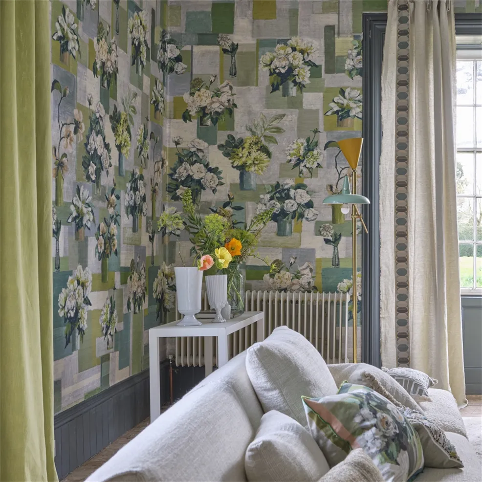 Celadon Vase Grasscloth Wallpaper - Celadon - PDG1205/01 - Designers Guild