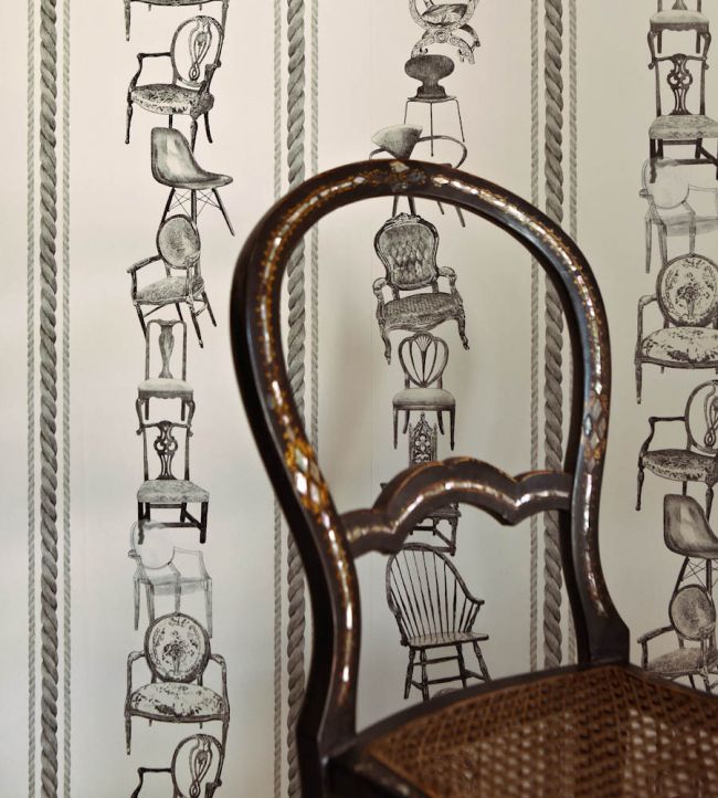 Chairs Wallpaper - Black on Parchment - BG0500 - 102 - Barneby Gates