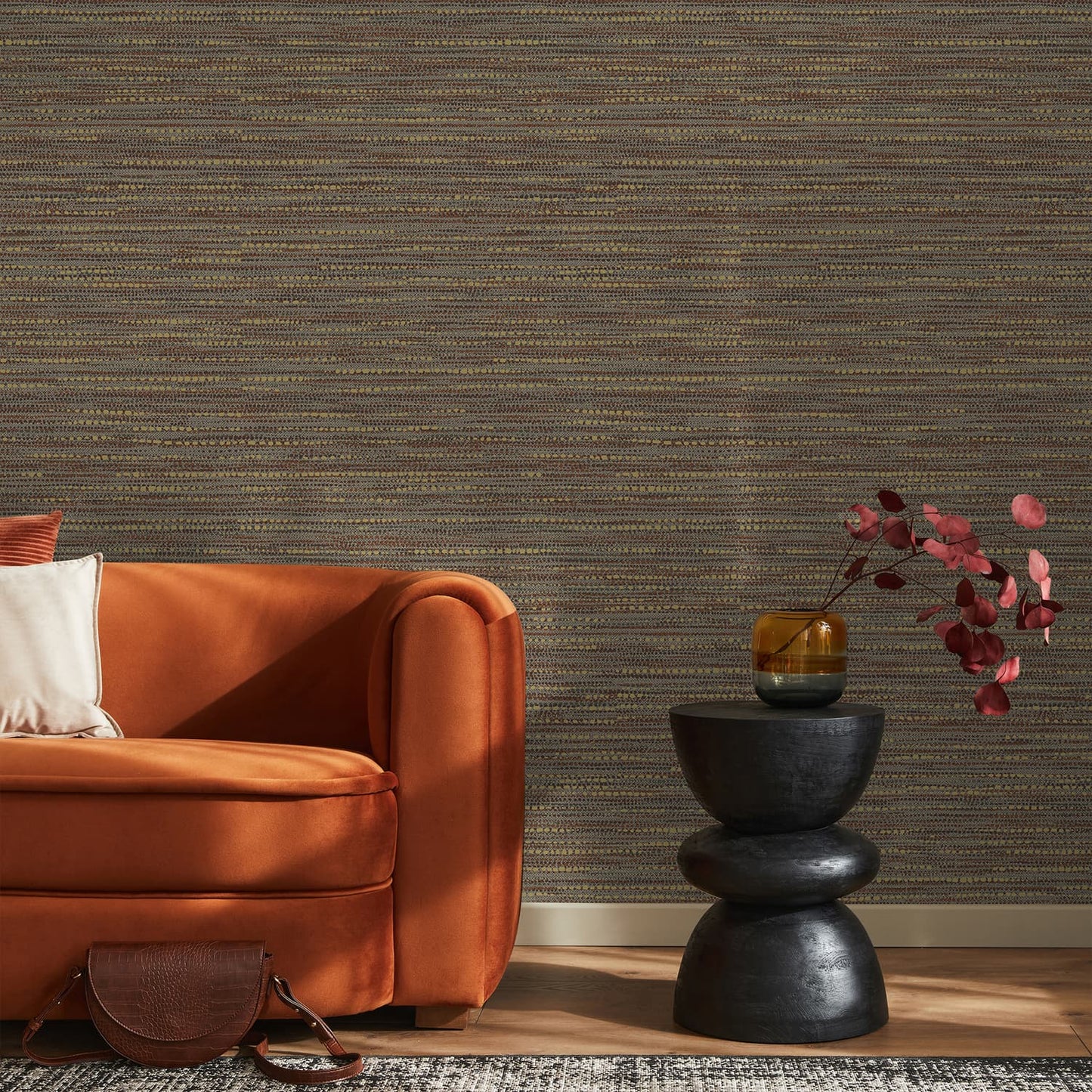 Chunky Horizontal Weave Wallpaper - Rust - Boutique Luxury
