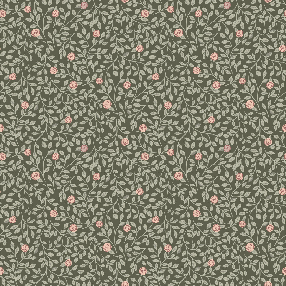 Climbing Rose Wallpaper - Green - Summer Gray
